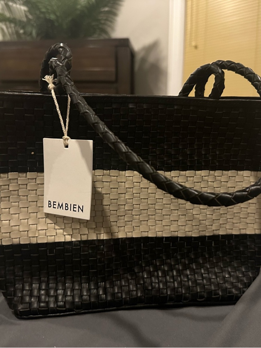 Bembien Two-Tone Black and Cream Woven Tote - Picture 3 of 3